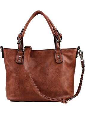 Mahogany Faux Leather Tote with Locking Storage for Concealed Carry EDC
